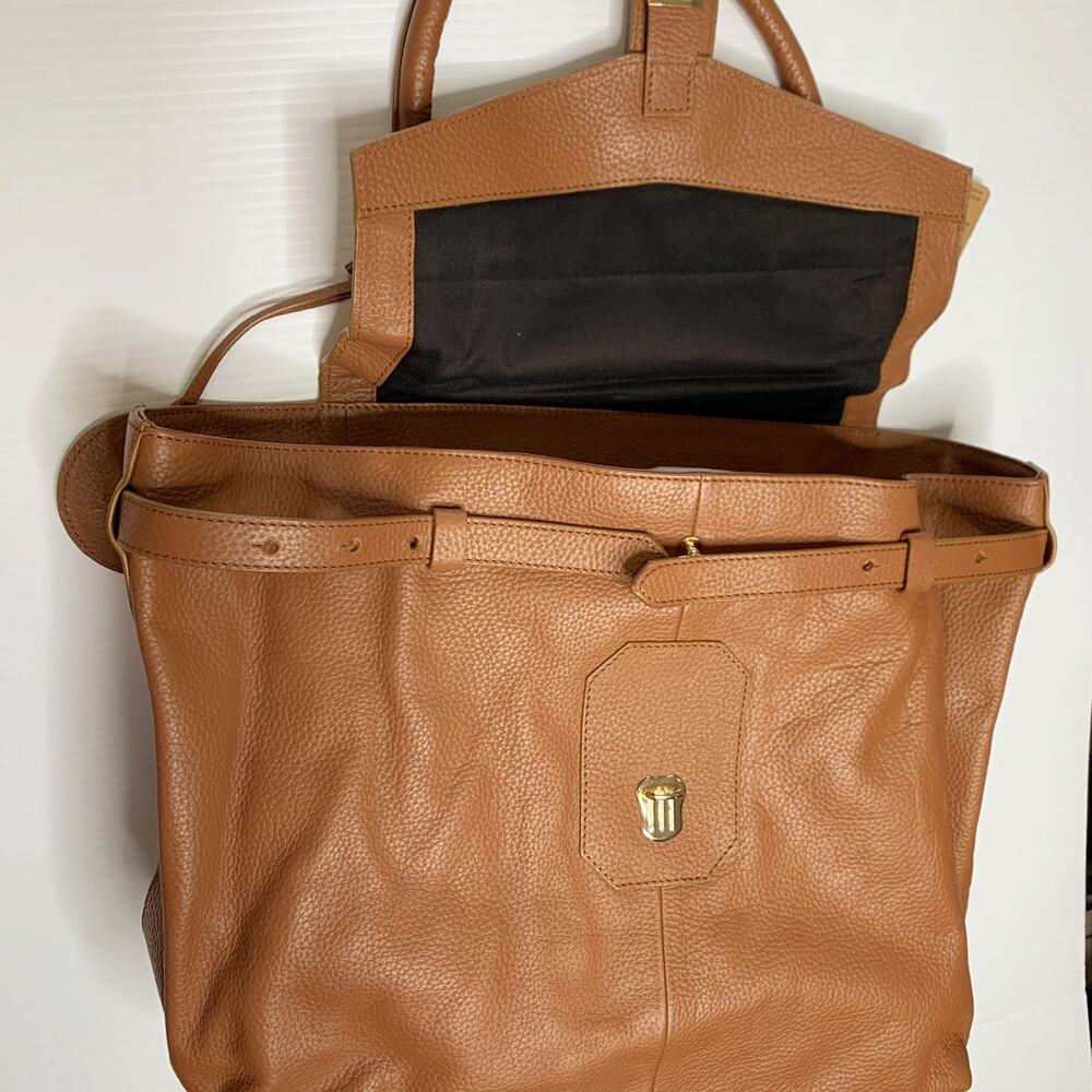Clever Carriage Company Large Leather Tote Brown Shoulder Bag Gold Hardware - Picture 8 of 10